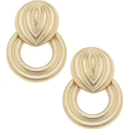 Gold Ribbed Dangle Earrings