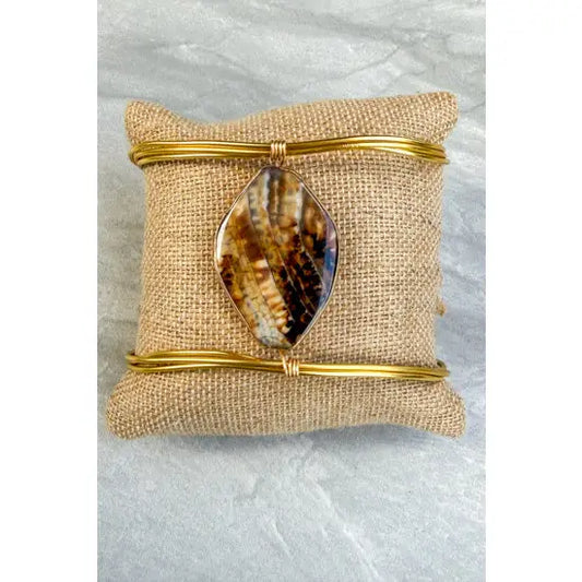 Gold Cuff Bracelet w/Oval Stone