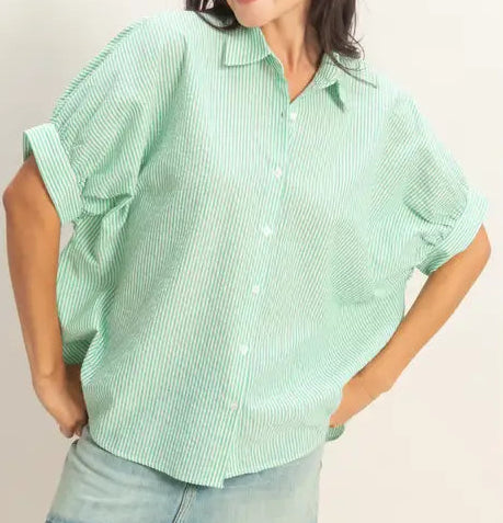 Striped Button-Up Short Sleeve Top