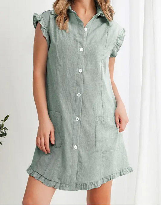 Green Frilled Collar Mini Dress