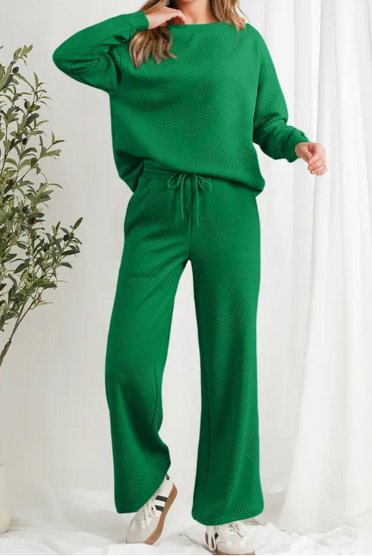 Textured Green Pants Set