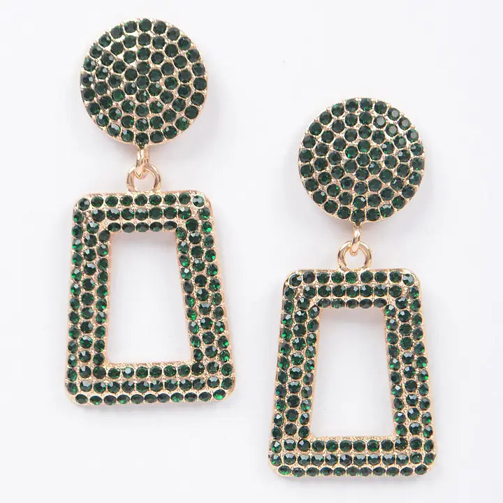 Green Open Cut Rhinestone Earrings