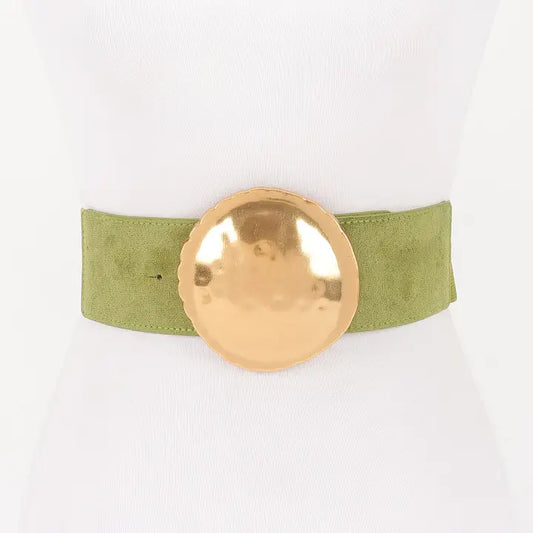 Green Stretch Belt w/Large Gold Buckle