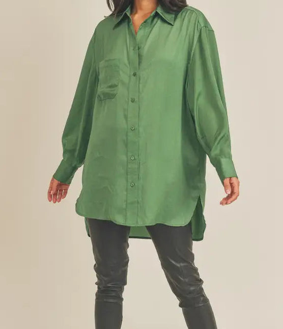 Green Button-Down Tunic Top
