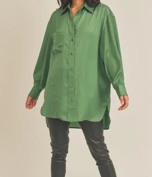 Green Button-Down Tunic Top
