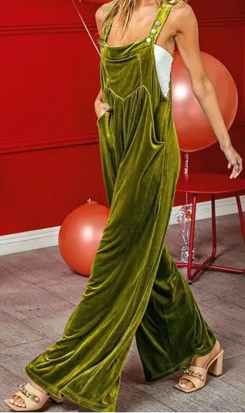 Green Velvet Wide Leg Overalls