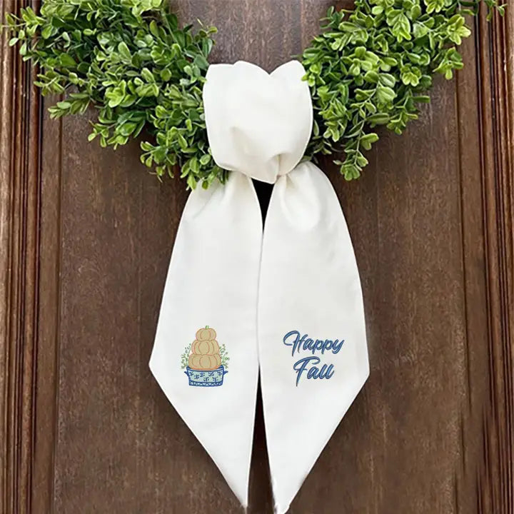 Embroidered "Happy Fall Pumpkin" Wreath Sash