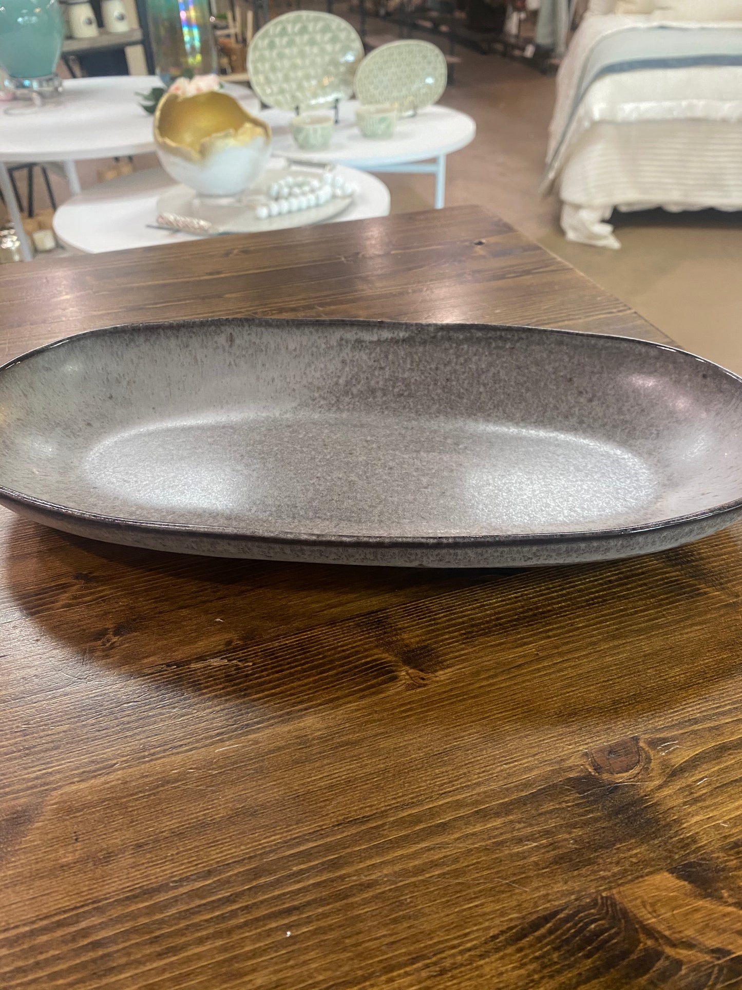 Gray Oval Ceramic Tray