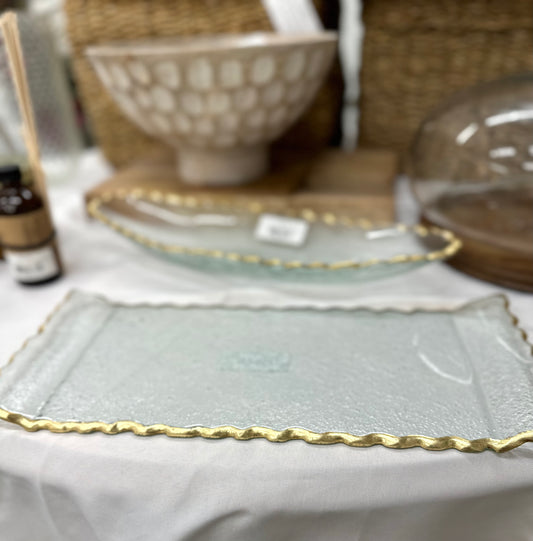 Rectangle Glass Tray Gold Edge