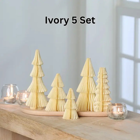 Vintage Folding Ivory Christmas Trees S/5
