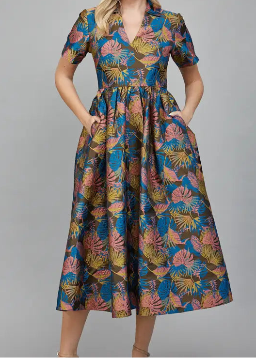 Army Green Jacquard Collared Dress