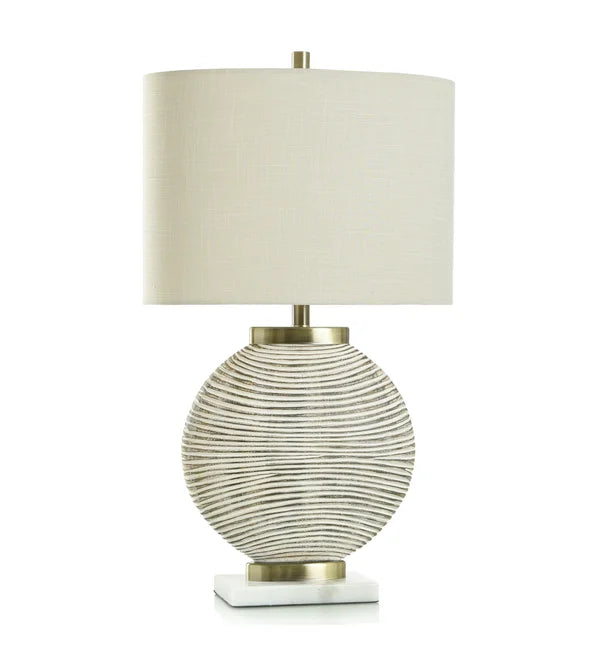 Round Cream Striped Lamp w/ Marble Base 30"h