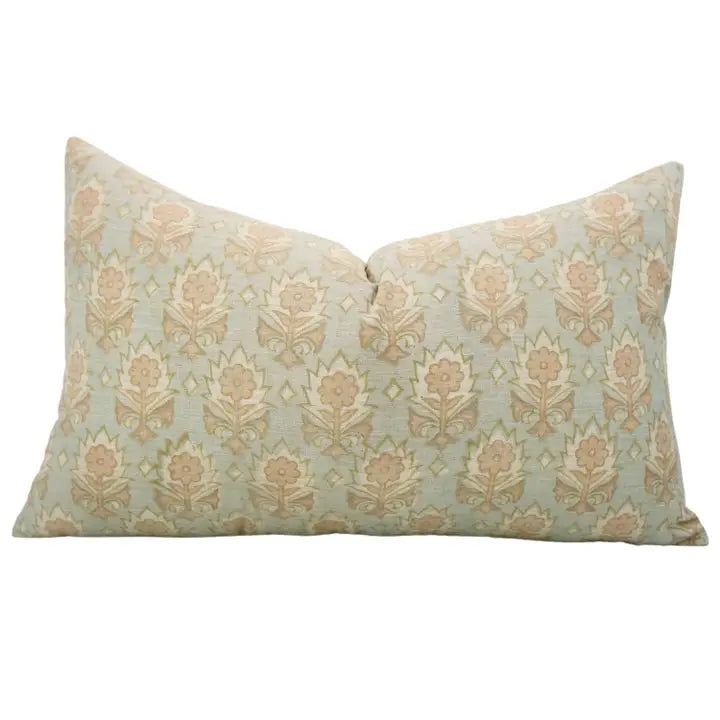 Light Blue Linen Floral Lumbar 14"x36"