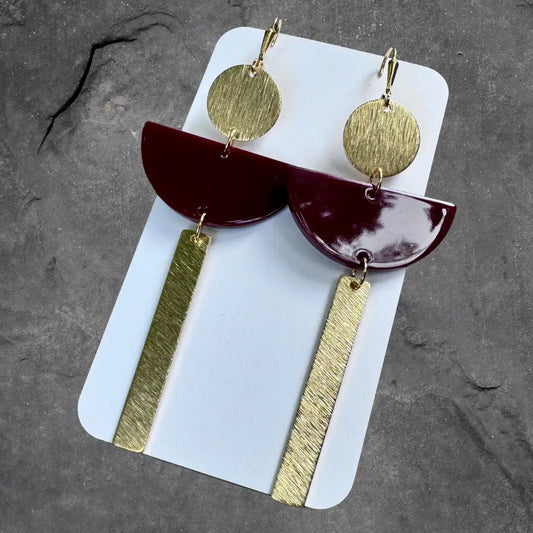 Gold & Maroon Statement Earrings