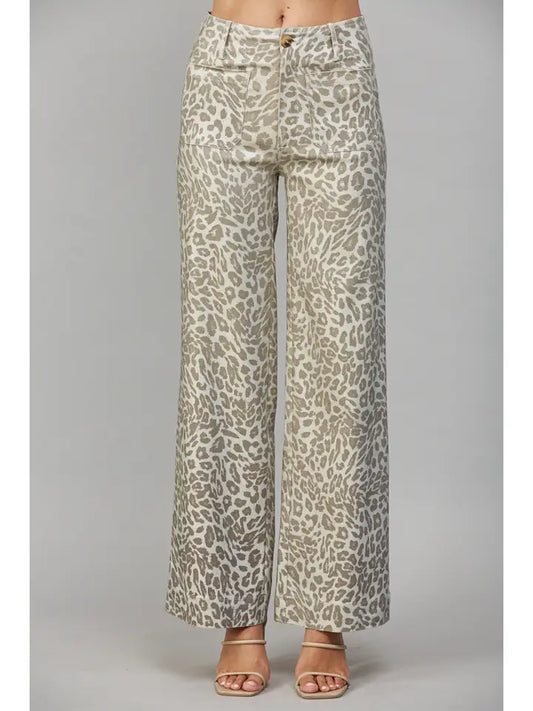Metallic Animal Print Wide Leg Pants