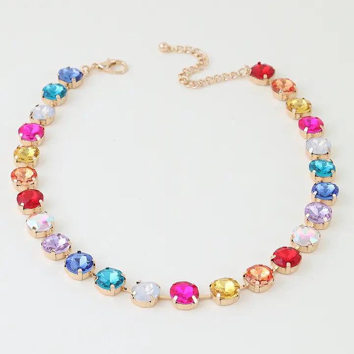 Multi Color Crytal Charm Necklace