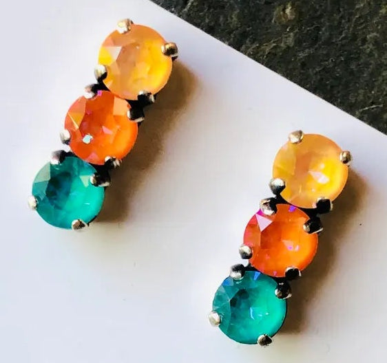 Multi Triple Swarovski Crystal Earrings