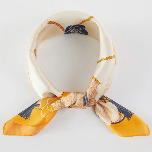 Orange Floral and Rope Print Scarf