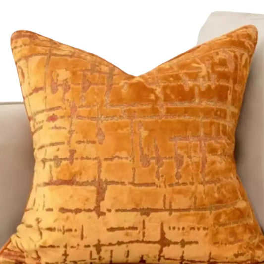 Orange Velvet Geometric Pillow 22"