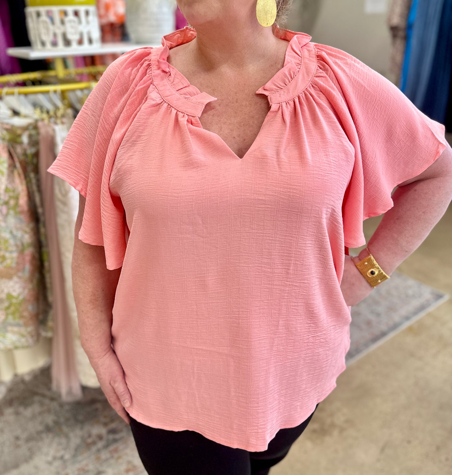 Light Peach V Neck Top
