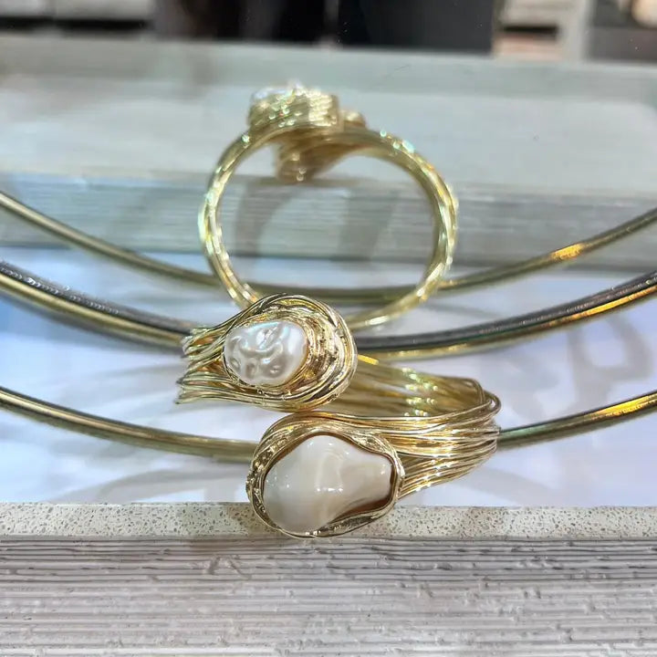 Glass Pearl & Agate Cuff Bracelet