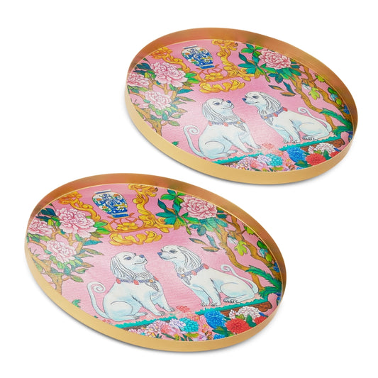 Pink & Gold Dog Trays Set/2
