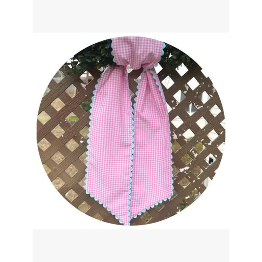 54" Pink Gingham Sash w/Light Blue Border