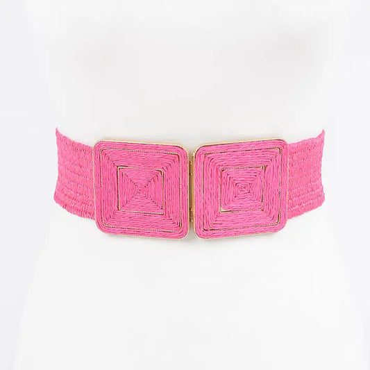Pink Faux Straw Elastic Belt