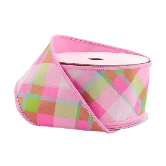 2.5" Pink Plaid Wired Ribbon - 10 Yards