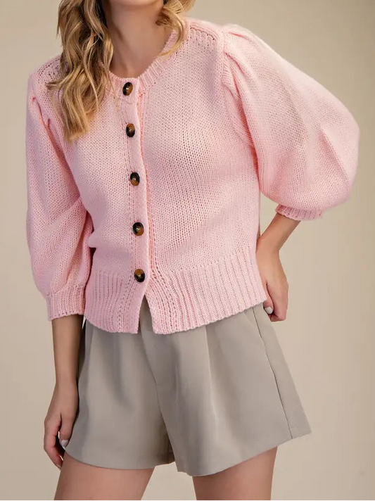 Pink Puff Sleeve Sweater