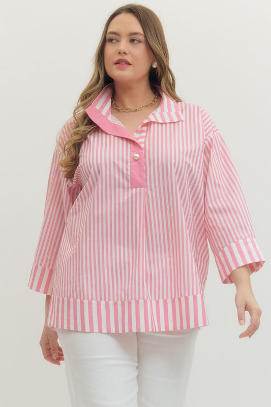 Pink 3/4 Sleeve Plus Top