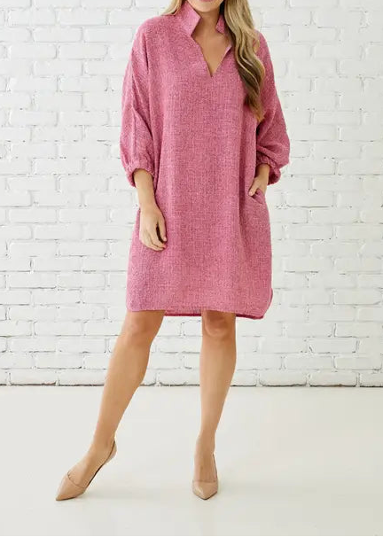 Betsy Collar Tweed Dress Pink