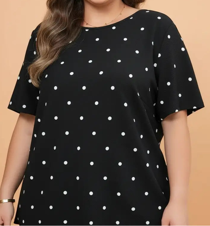 Black Plus Size Polka Dot Top