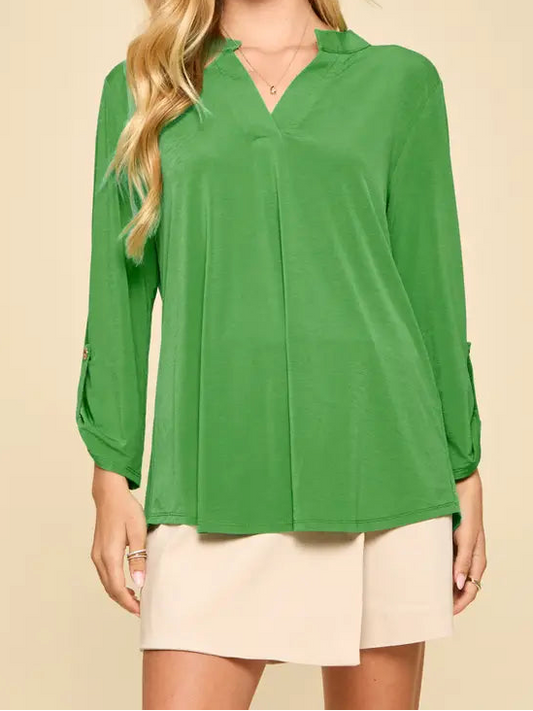 Plus Green 3/4 Sleeve Top