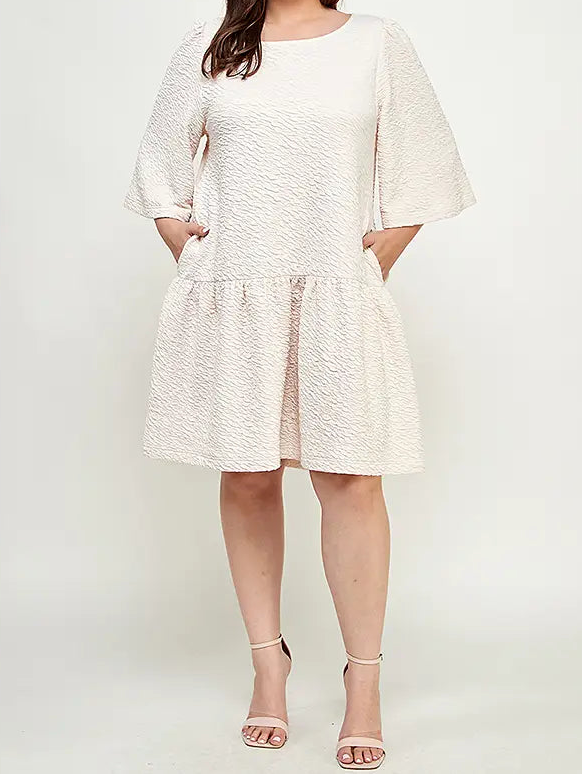 Textured Plus Size Cream Dress