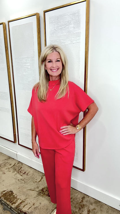 Red Casual Pants Set