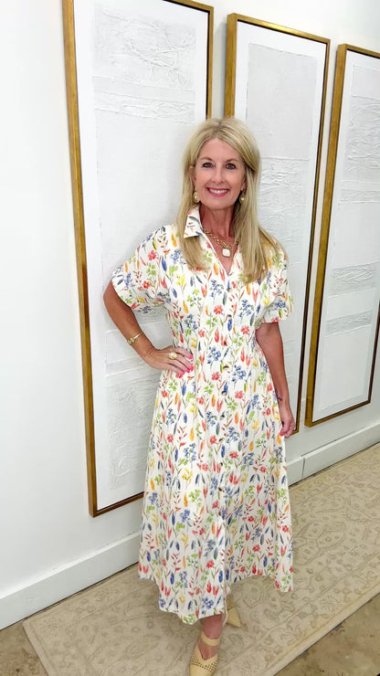 Multi Color Floral Button Up Dress