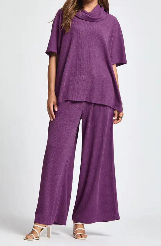 Purple Cowl Neck Top Set