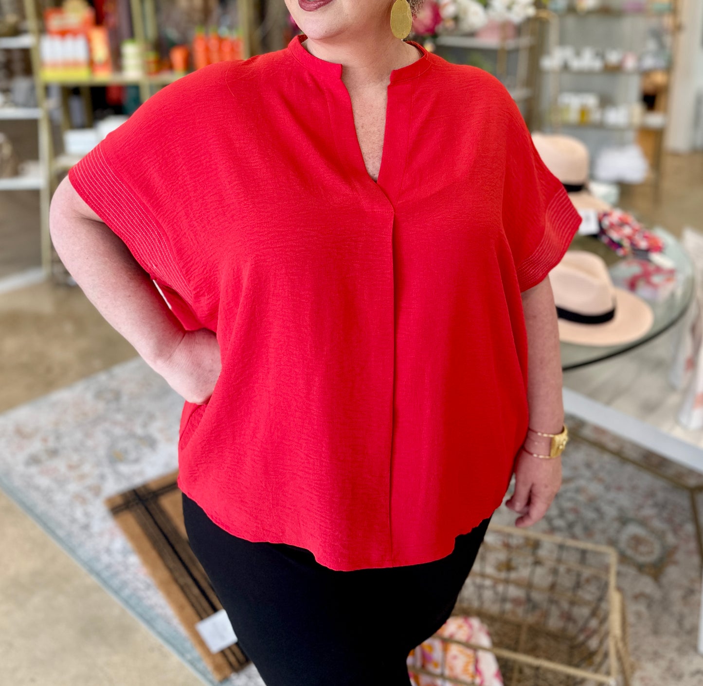 Red Flowy Plus Top