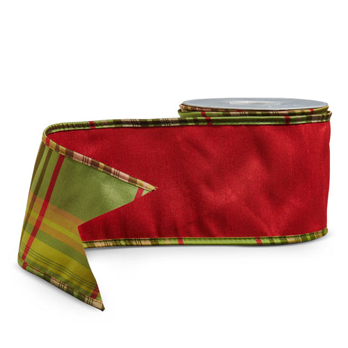 4"x10 Yards Red & Plaid Wired Ribbon
