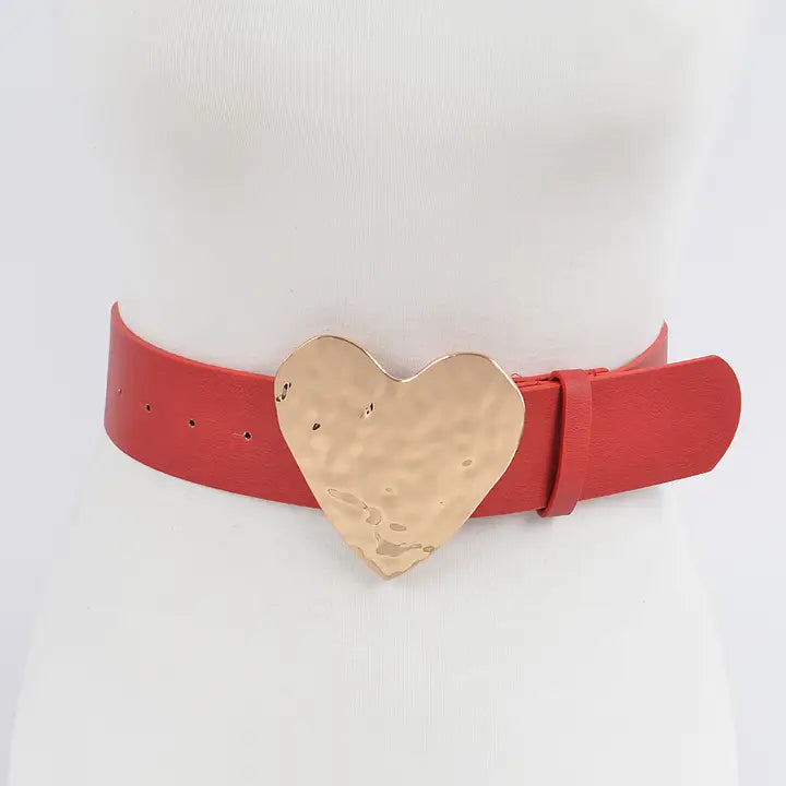 Red Belt w/Hammered Heart Buckle