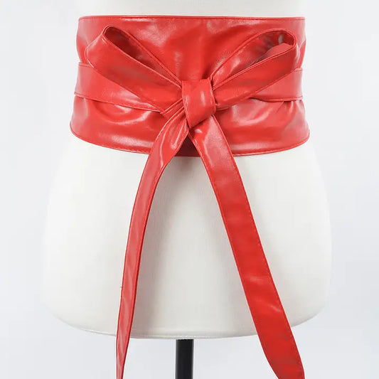 Red Leather Bow Belt