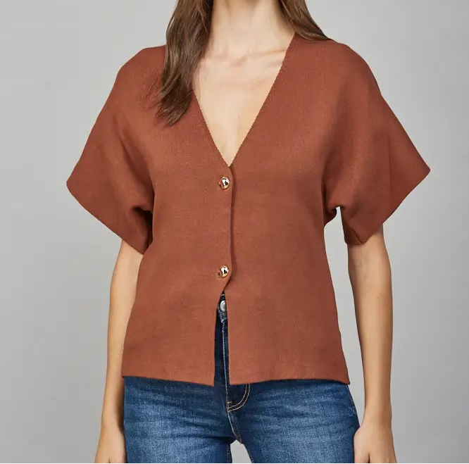 Rust V-Neck Cardigan