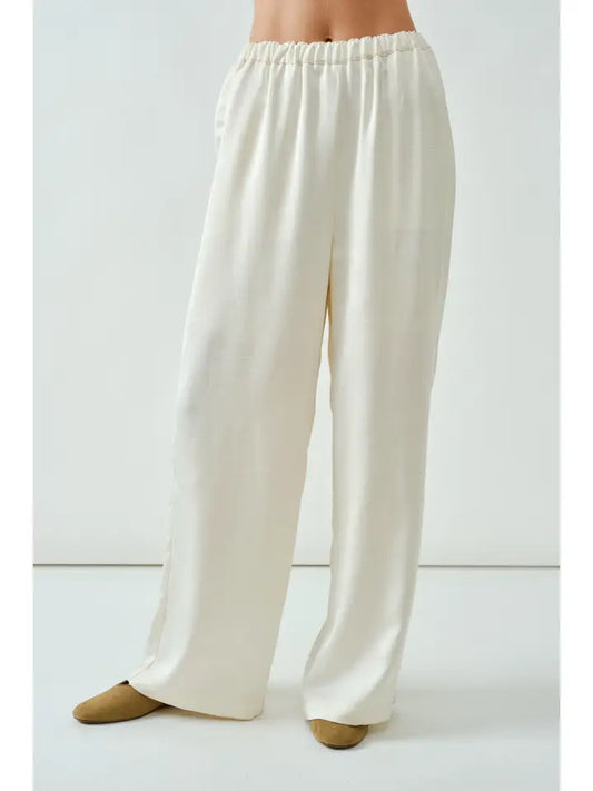 Cream Satin Crinkle Pants