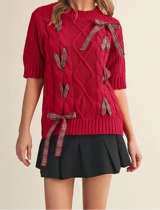 Lace Up Short Sleeve Sweater