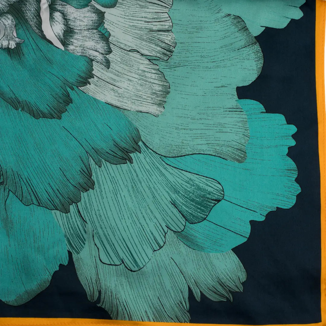 100% Silk Teal Flower Scarf