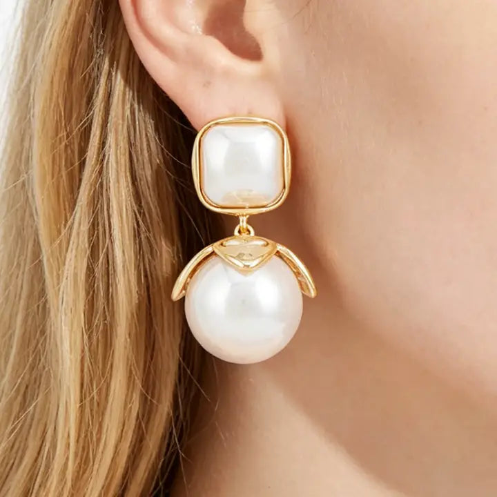 Square Frame Gold Drop Earrings