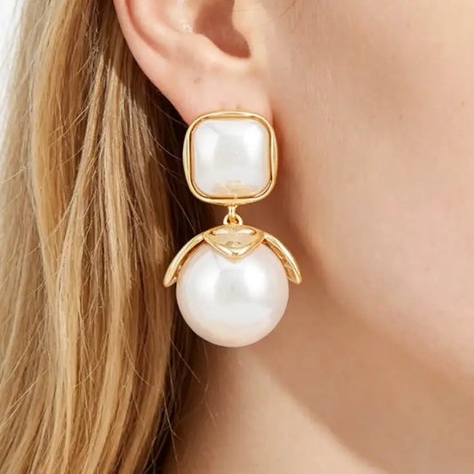 Square Frame Gold Drop Earrings