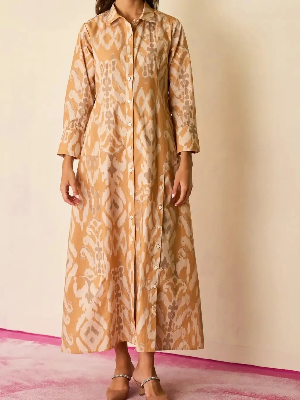 Tan Ikat Collared Dress