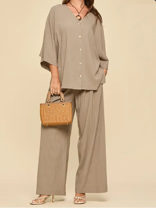 Plus Taupe Linen Set